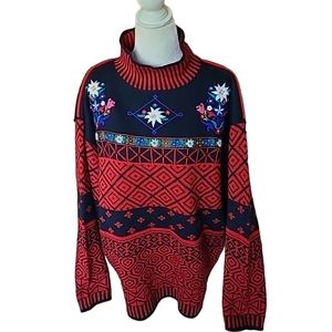 Obermeyer | VTG Wool Blend Fair Isle Ski Embroidered Jacquard Ribbon Sweater